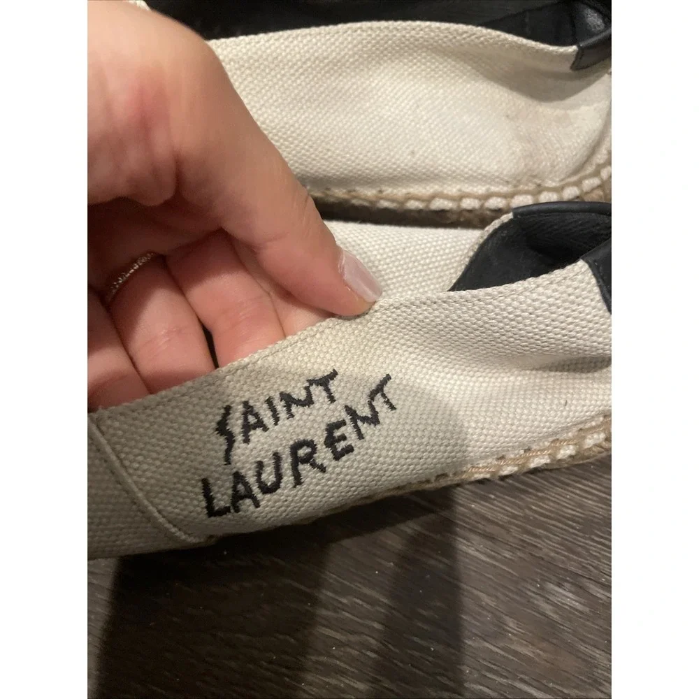 Saint‎ Laurent White Leather Slip On Espadrilles Flats 20 SL  Emb  Es. Size 40